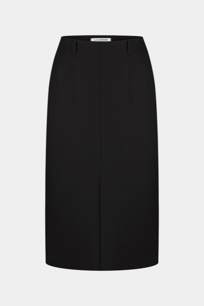 Черная классическая юбка с разрезом LILCORNER