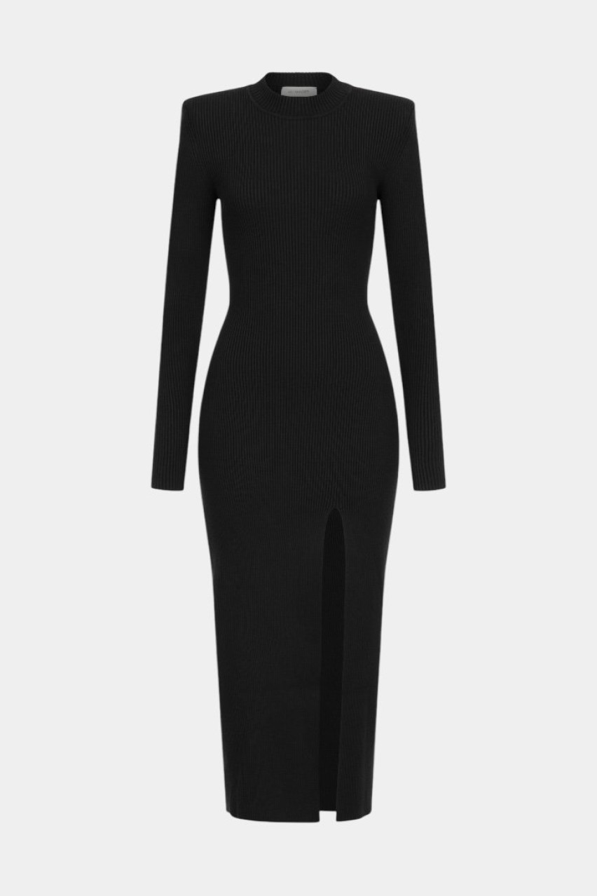 Черное вязаное макси платье с вырезом 143 LILI MAGER