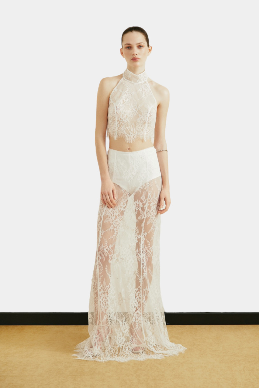 Біла мереживна максіспідниця з шортами LILI MAGER