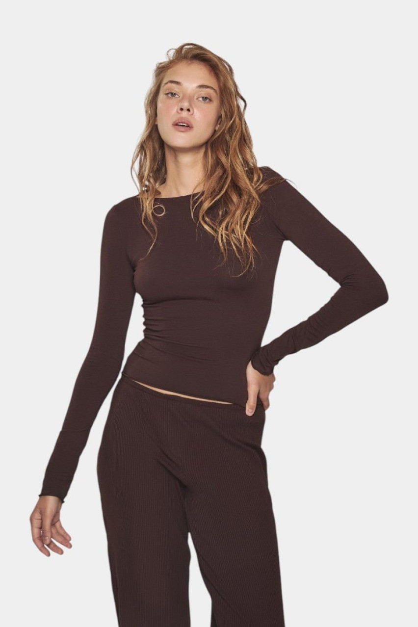 Шоколадний базовий лонгслів LL10858 LONDI