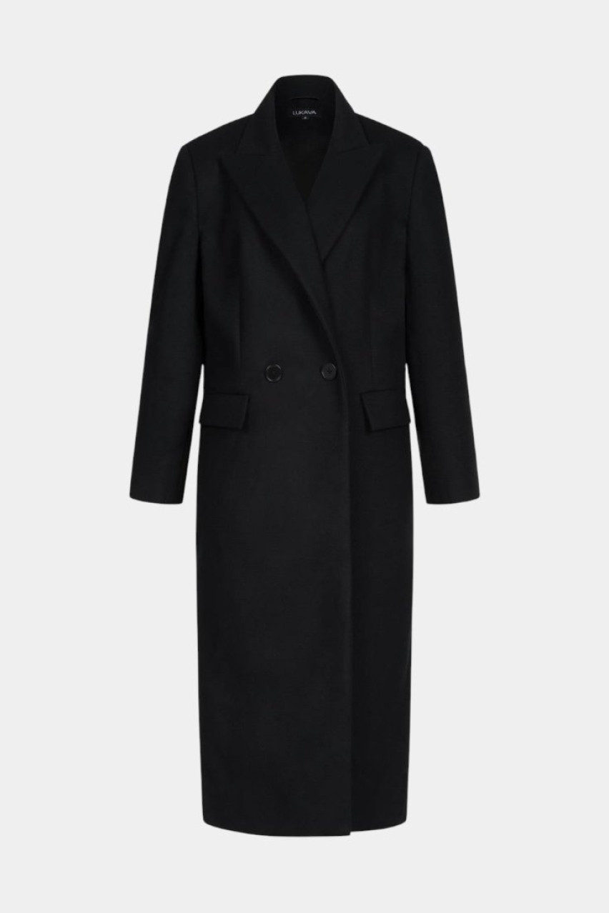 Чорне двобортне пальто LUKAVA