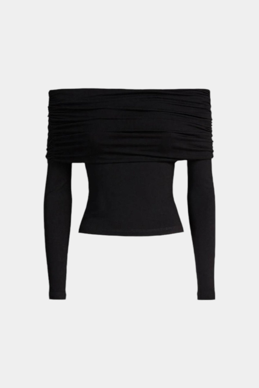 Чорний лонгслів Nelly з відкритими плечима LUKAVA