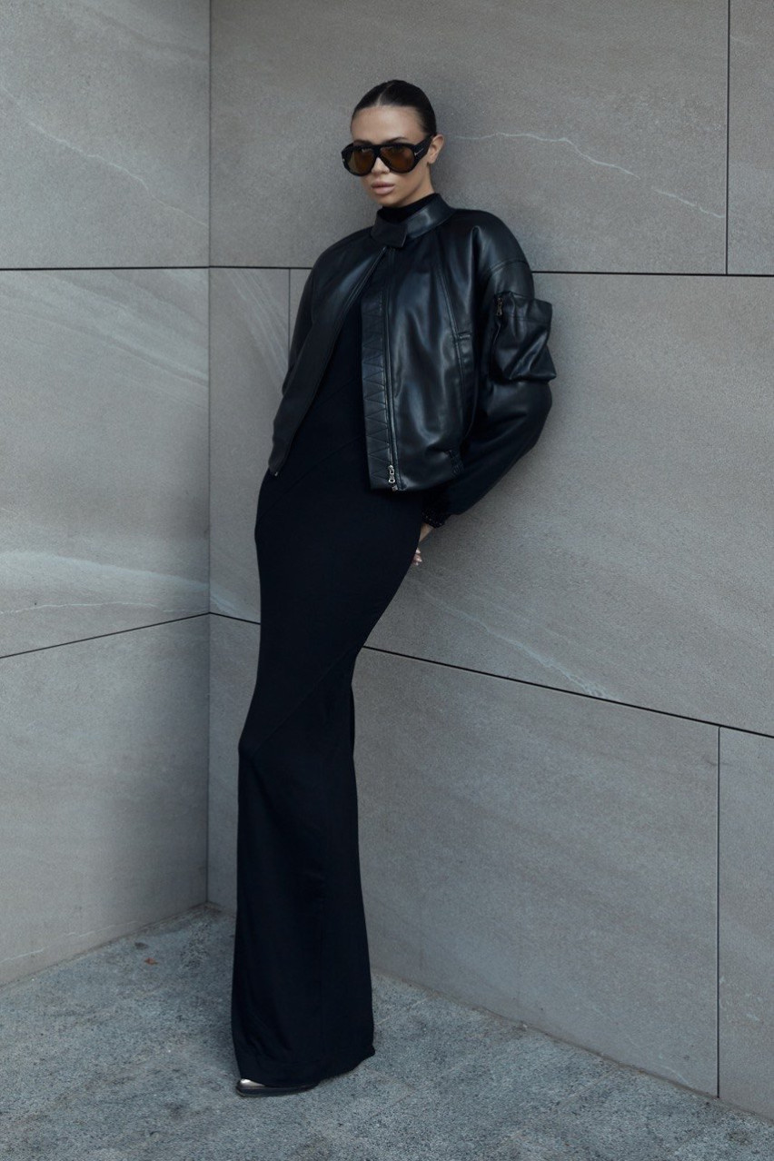 Черный бомбер из экокожи LUKAVA