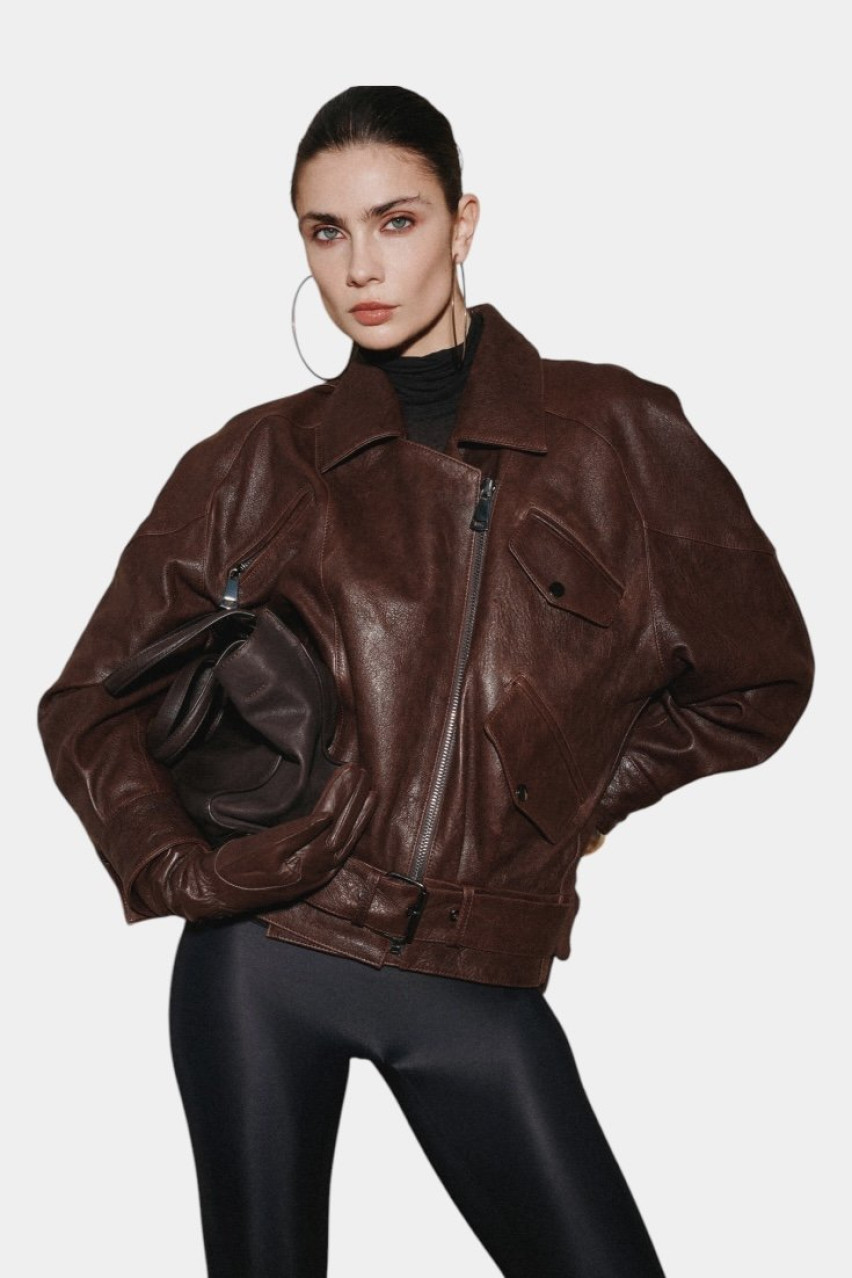 Коричневая кожаная куртка LUKAVA