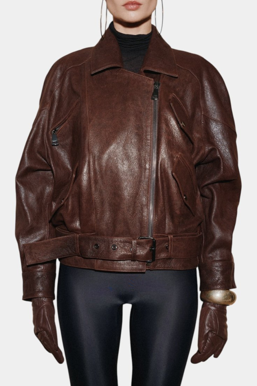 Коричневая кожаная куртка LUKAVA