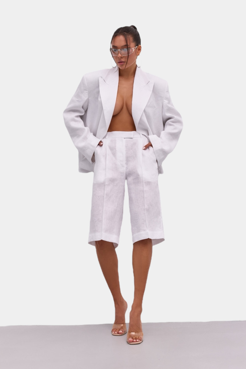 Білі лляні шорти-бермуди LUKAVA