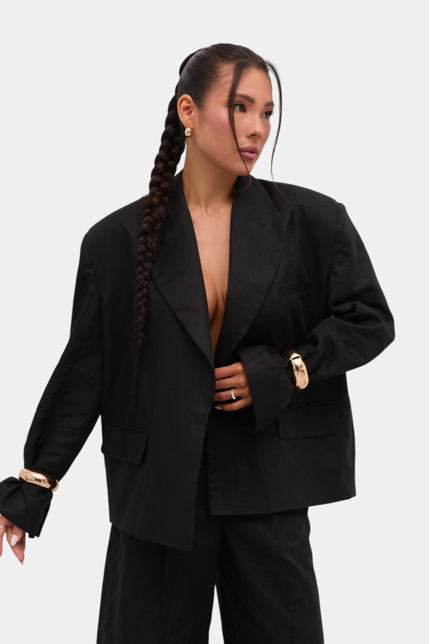 Черный льняной пиджак LUKAVA