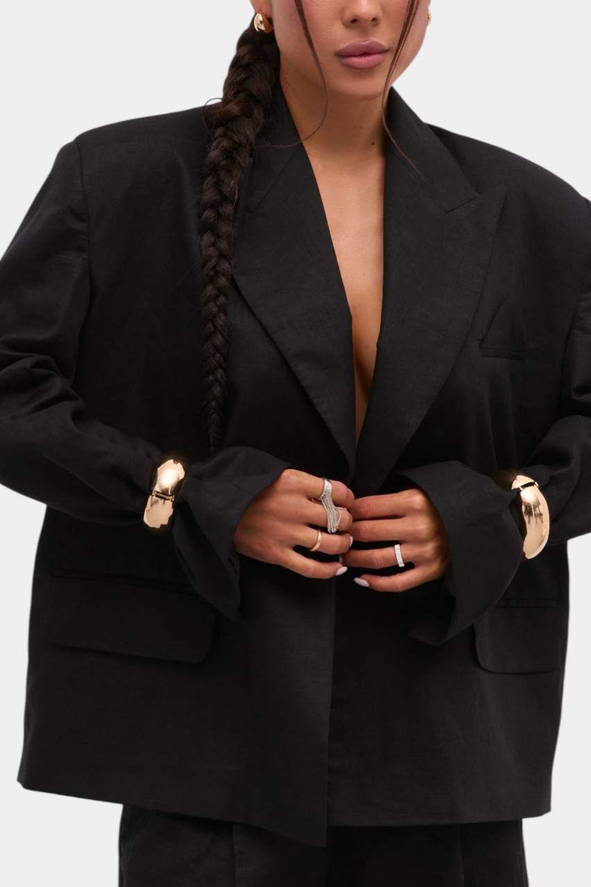 Черный льняной пиджак LUKAVA