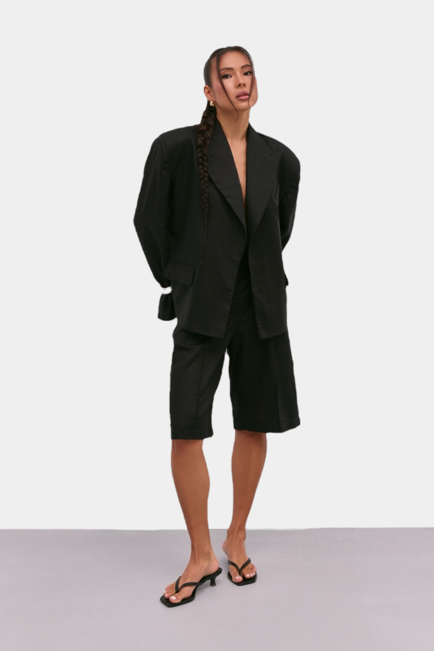 Чорні лляні шорти-бермуди LUKAVA