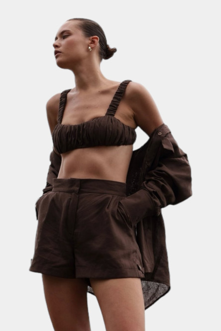 Коричневый льняной топ