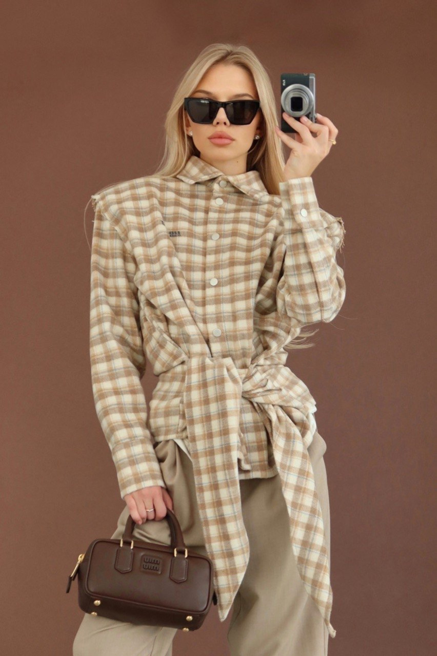 Бежева сорочка в клітинку з підплічниками LIBERTY