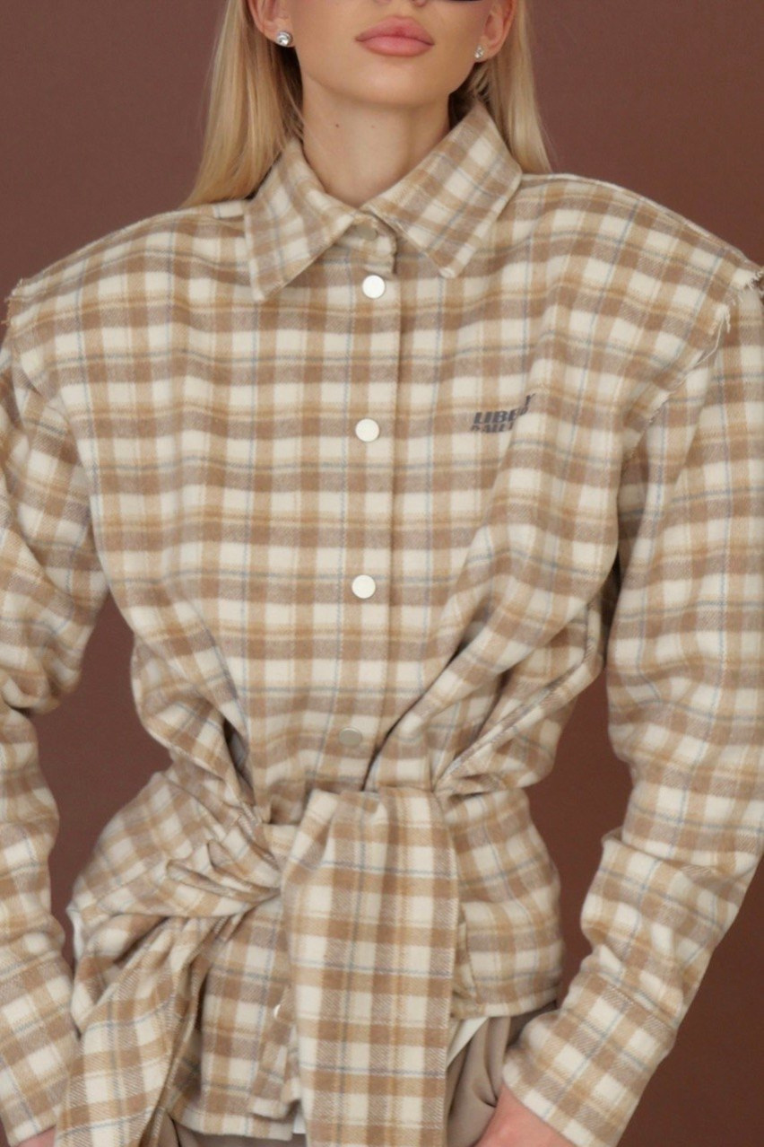 Бежева сорочка в клітинку з підплічниками LIBERTY