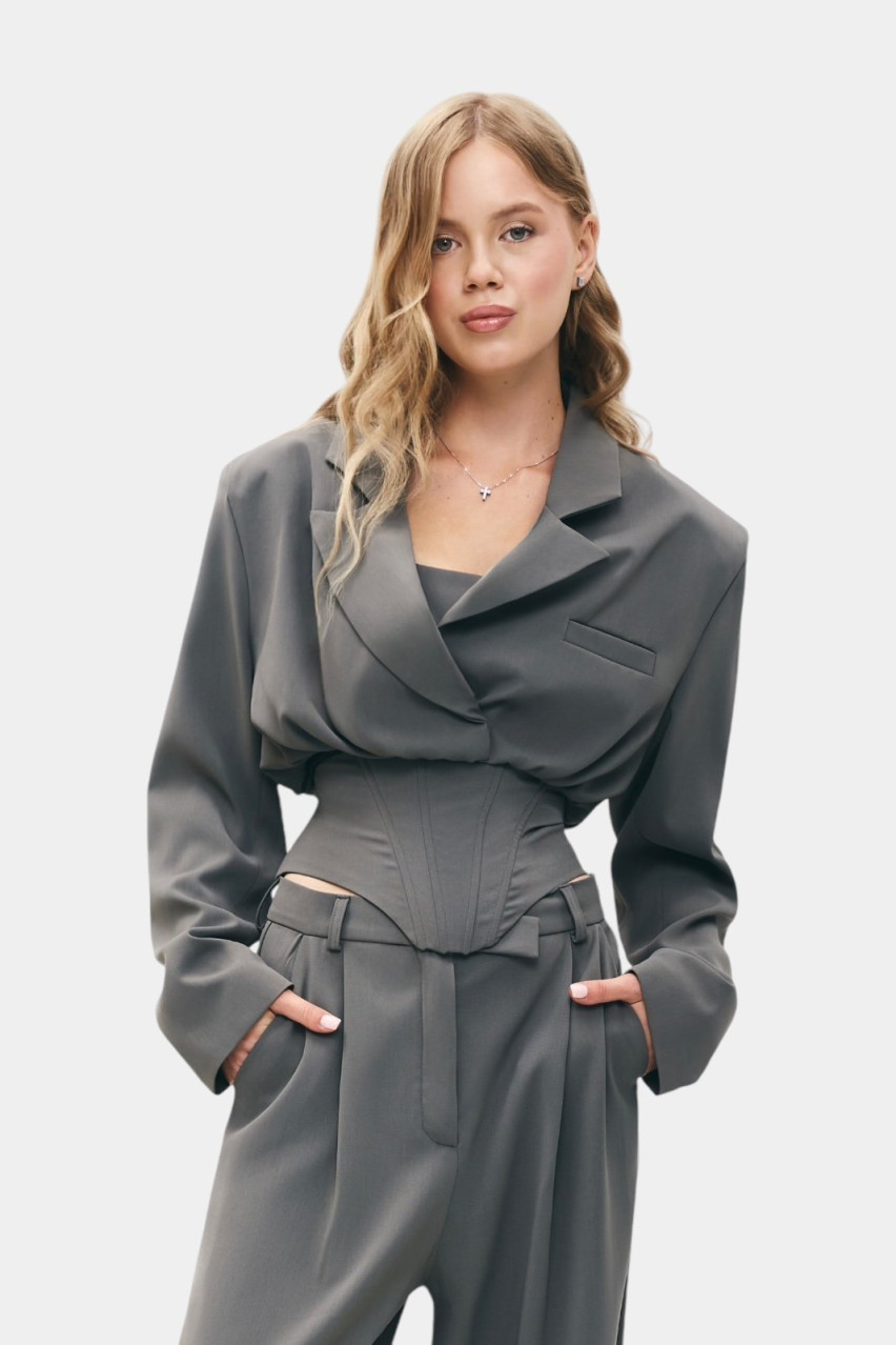 Графитовый укороченный пиджак-бомбер LIBERTY