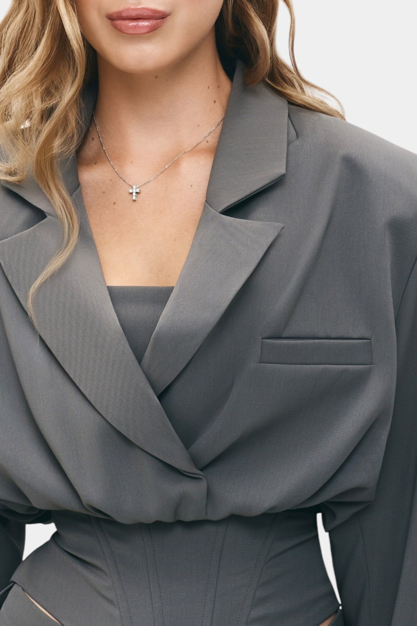 Графитовый укороченный пиджак-бомбер LIBERTY