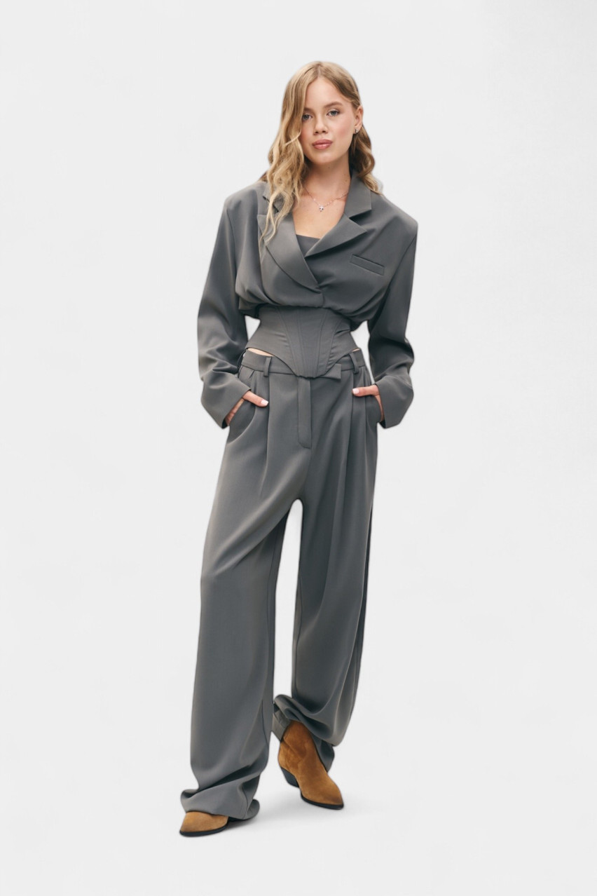 Графитовый укороченный пиджак-бомбер LIBERTY