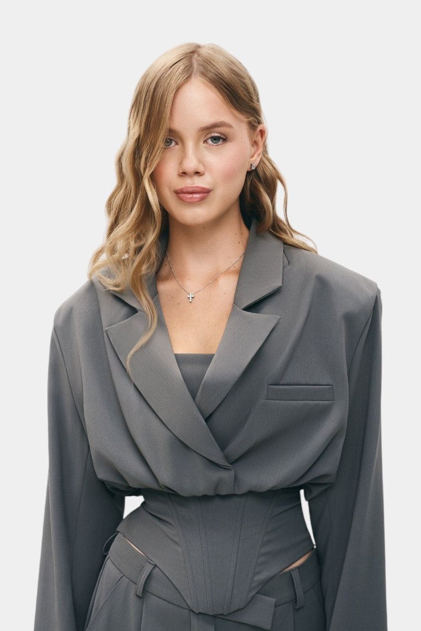 Графитовый укороченный пиджак-бомбер LIBERTY