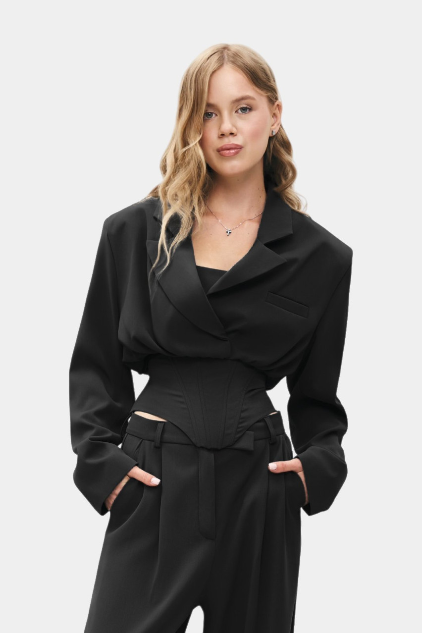 Черный укороченный пиджак-бомбер LIBERTY