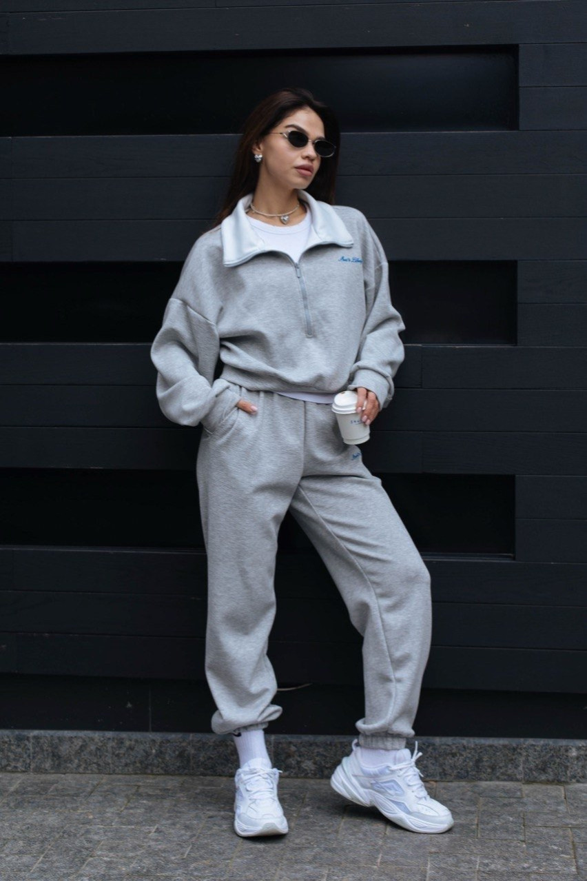 Сірий спортивний костюм з пуловером на блискавці LIBERTY