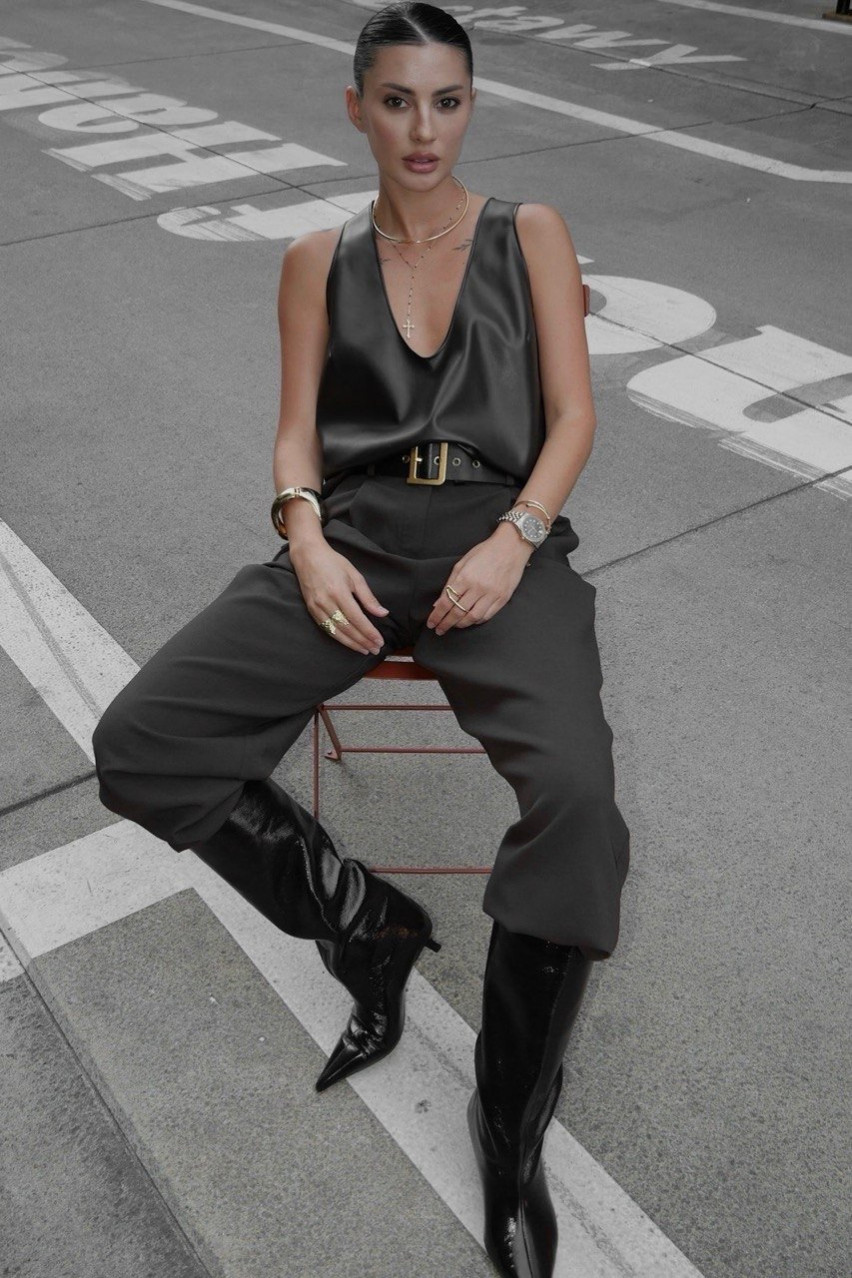 Черная майка из экокожи LIBERTY