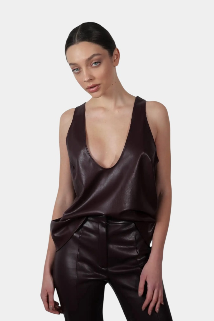 Бордовая майка из экокожи LIBERTY