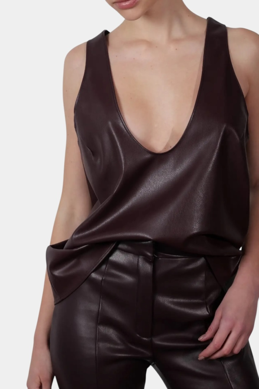 Бордовая майка из экокожи LIBERTY