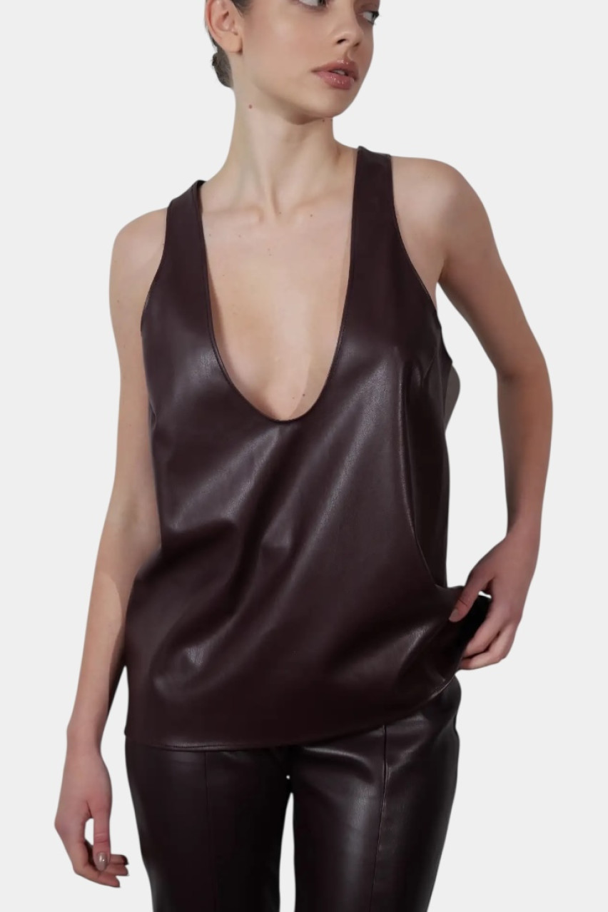 Бордовая майка из экокожи LIBERTY