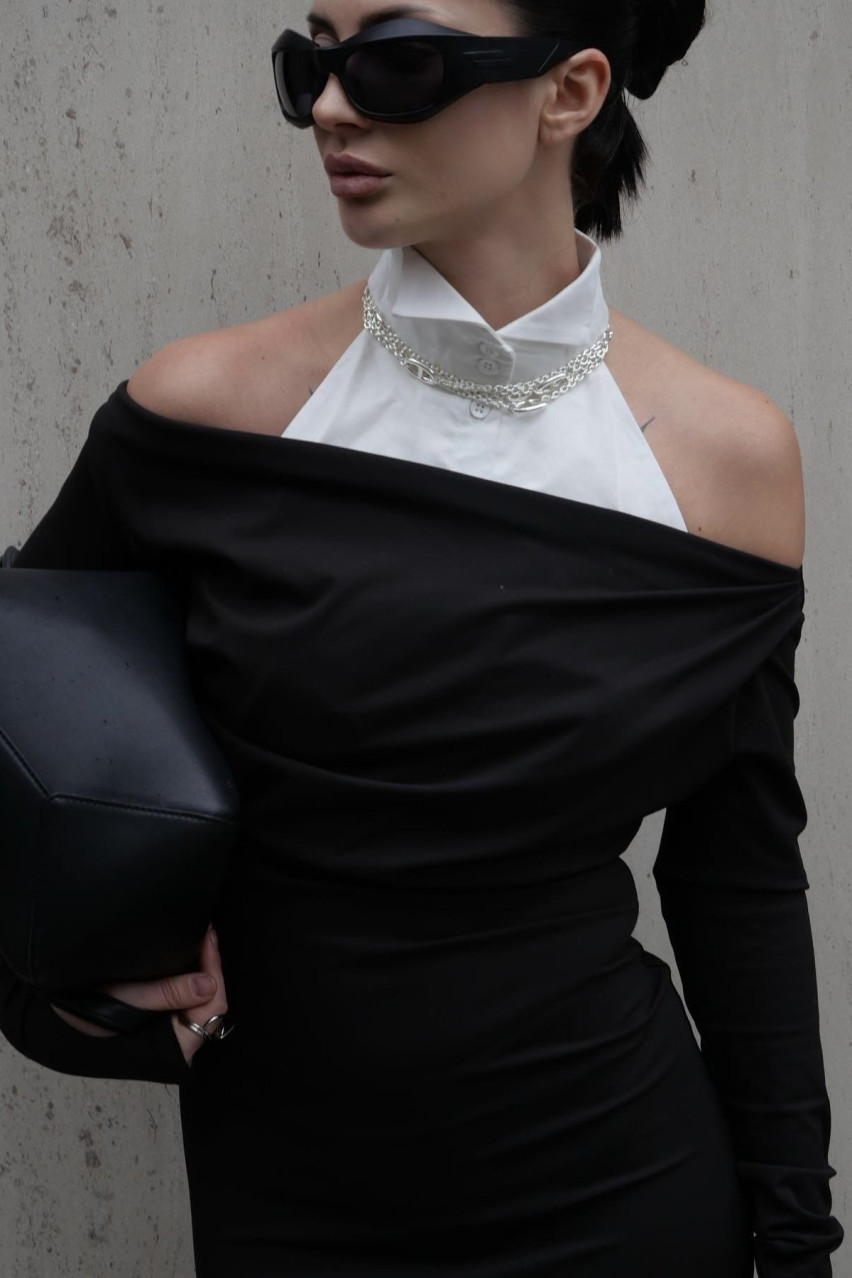 Чорна сукня максі з відкритими плечима LIBERTY