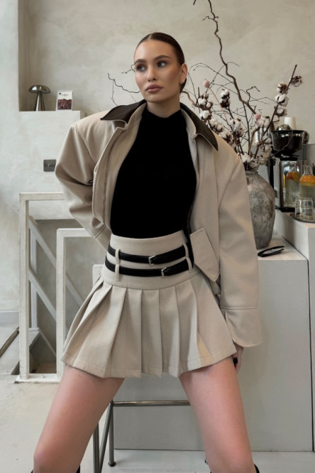 Молочная твидовая юбка-шорты