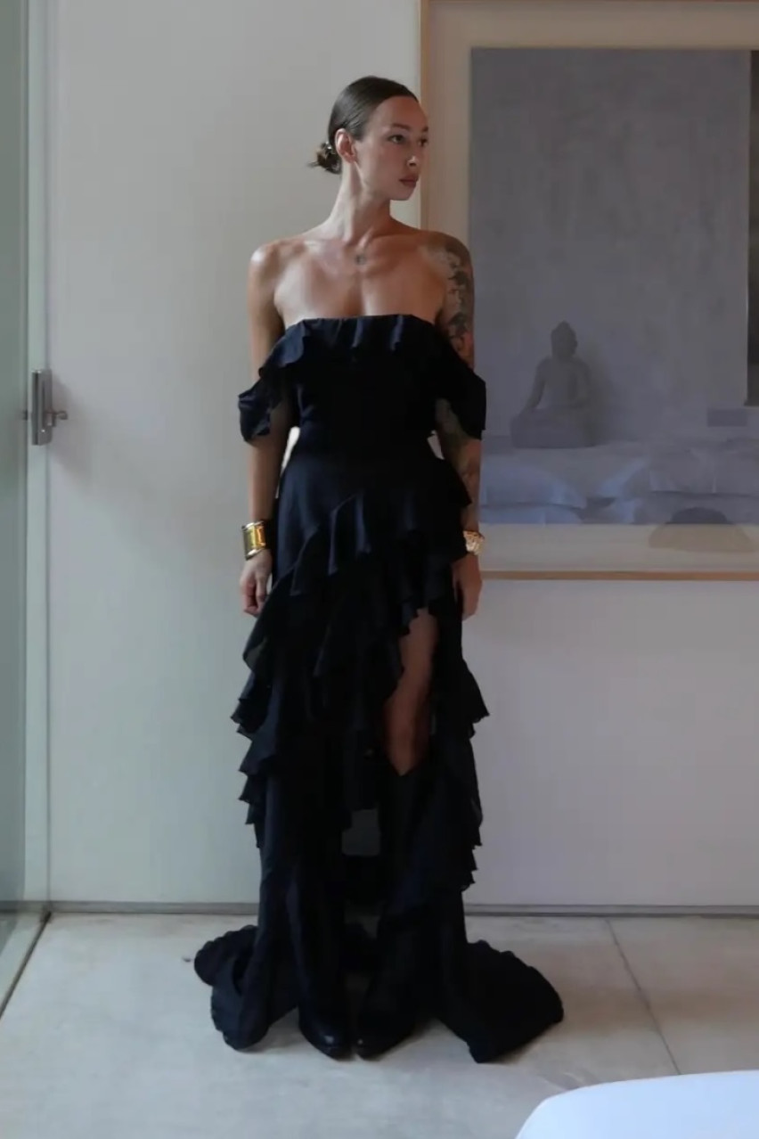 Черное платье с воланами в стиле бохо LIBERTY