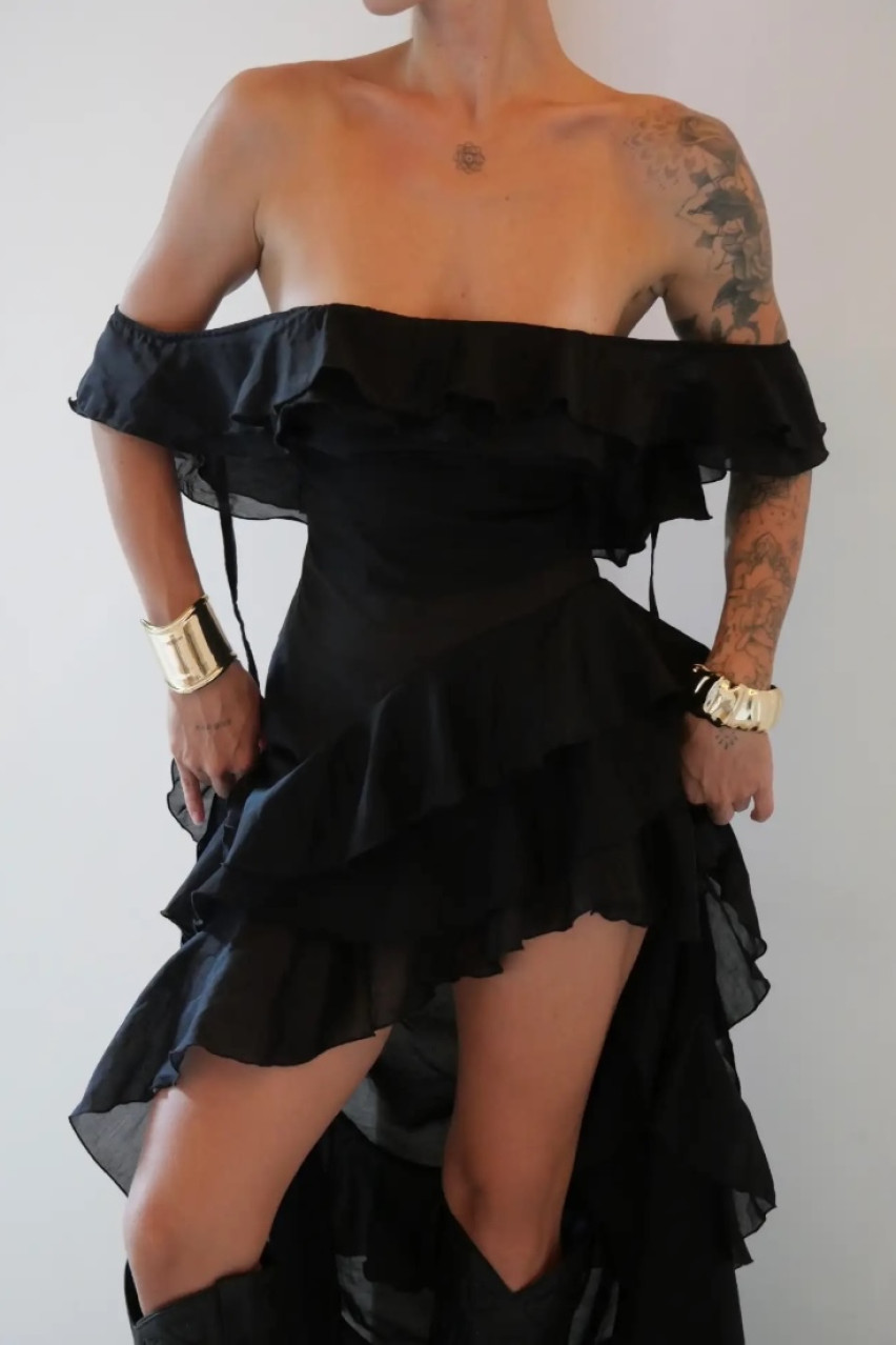 Черное платье с воланами в стиле бохо LIBERTY