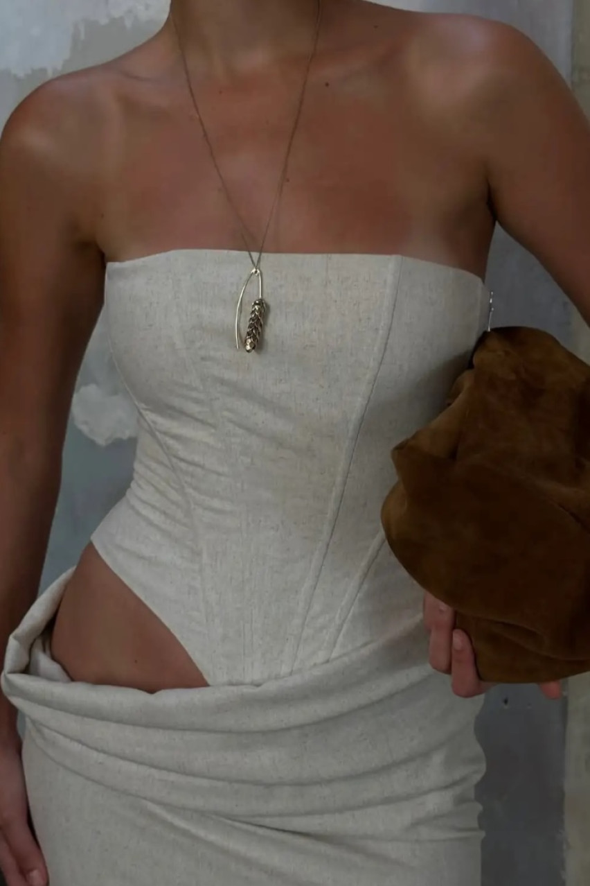 Бежевий лляний корсет LIBERTY