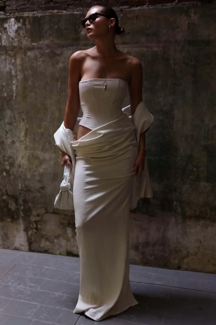 Бежевий лляний корсет LIBERTY