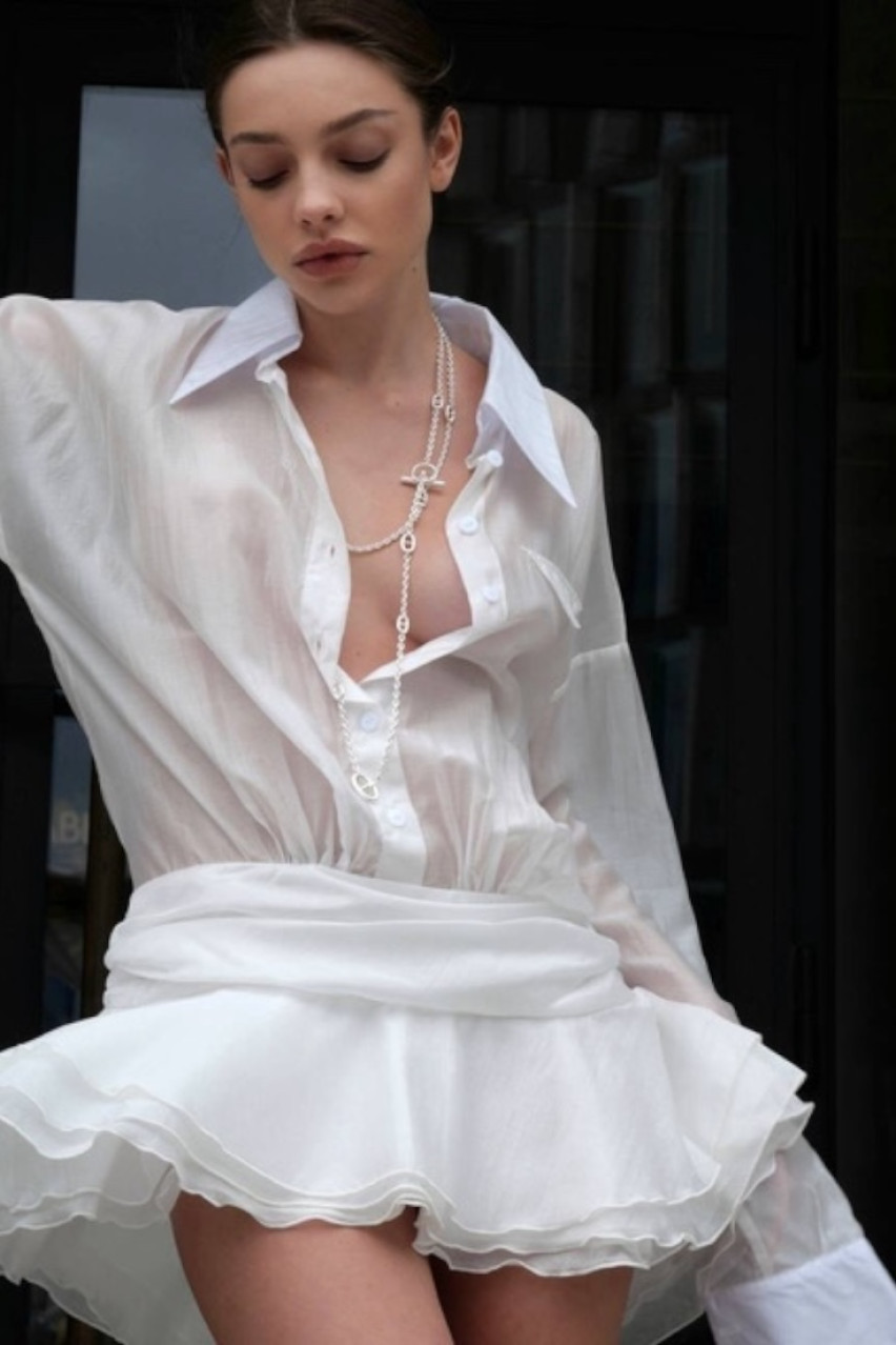 Молочное полупрозрачное платье-рубашка LIBERTY