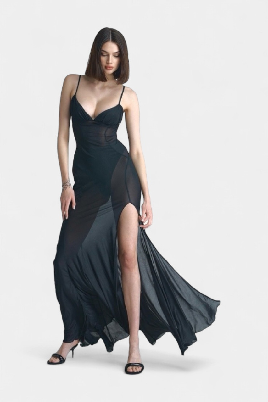 Черное прозрачное максиплатье LIBERTY