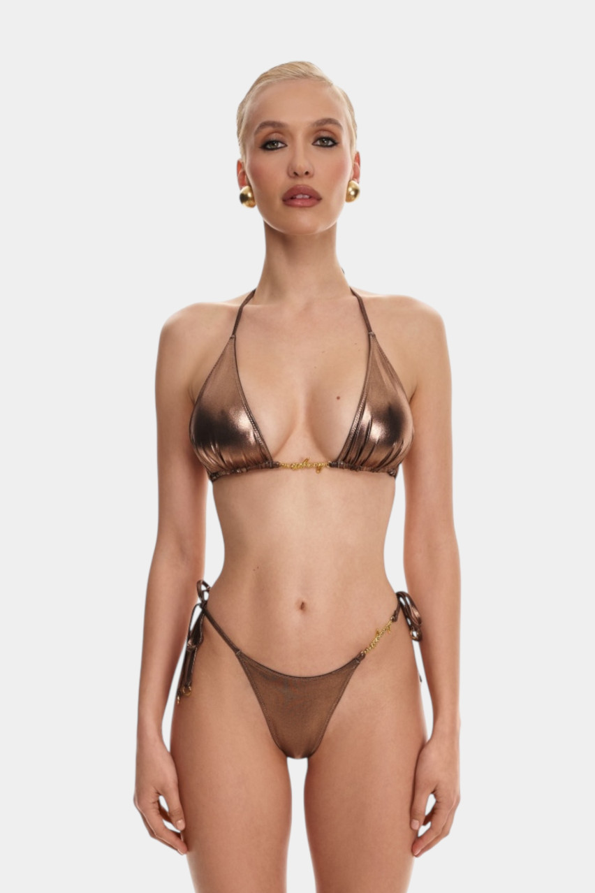 Коричневый верх от купальника Naomi с золотой фурнитурой MISSTIC