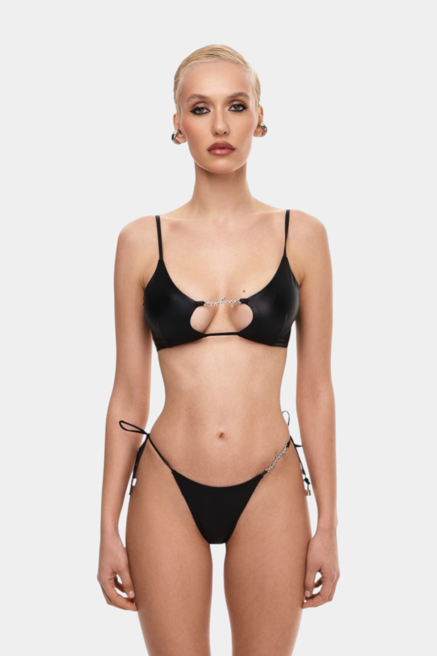 Черный низ-бразилиана от купальника Mio с серебряной фурнитурой MISSTIC