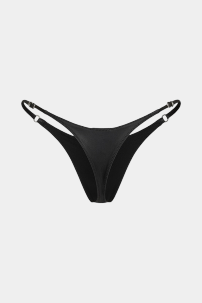 Чорний низ-стринги від купальника Pirsing Leather зі срібною фурнітурою MISSTIC