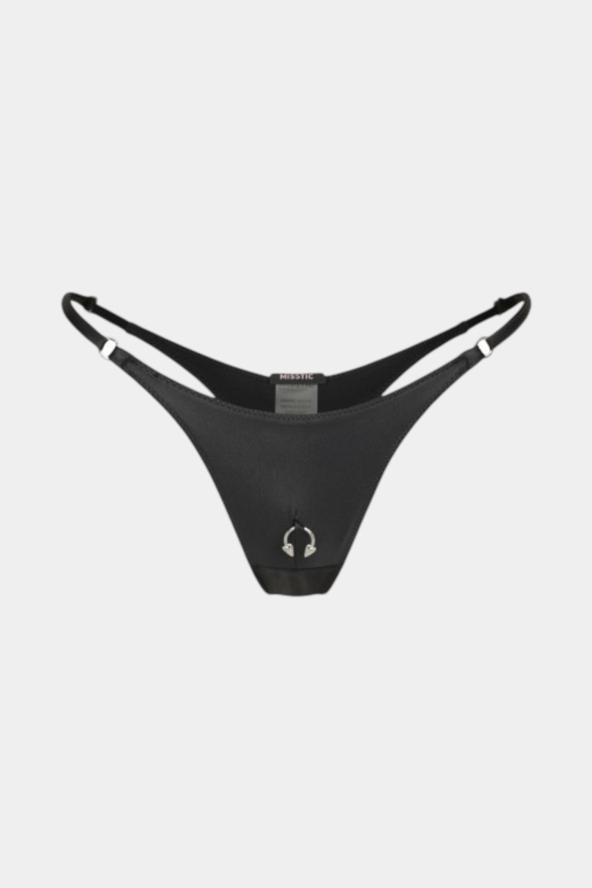 Черный низ-бразилиана от купальника Pirsing Leather с серебряной фурнитурой MISSTIC