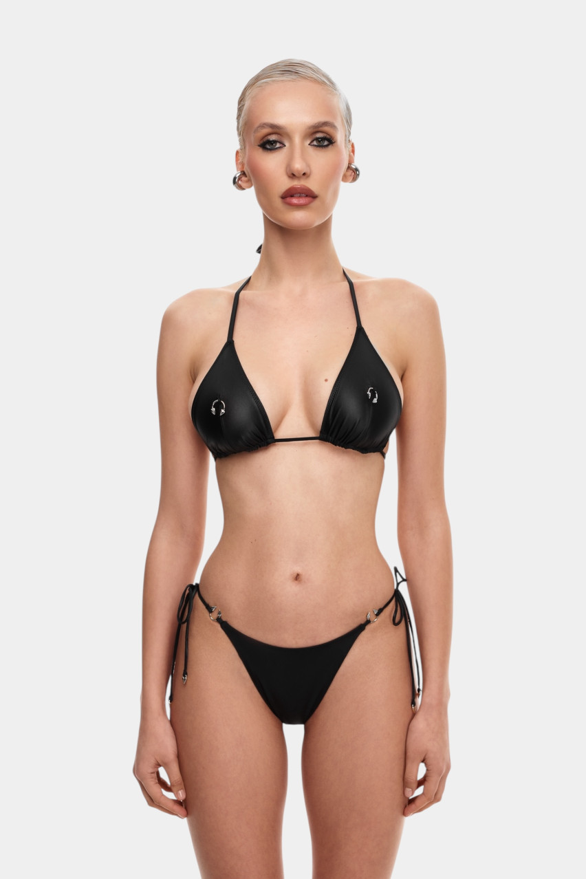 Чорний верх від купальника Sun Pirsing зі срібною фурнітурою MISSTIC