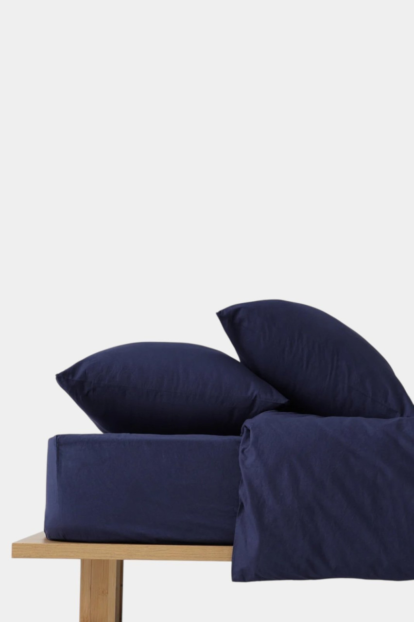 Комплект темно-синего постельного белья «Deep» (Евро на резинке 160х200) MONHOME