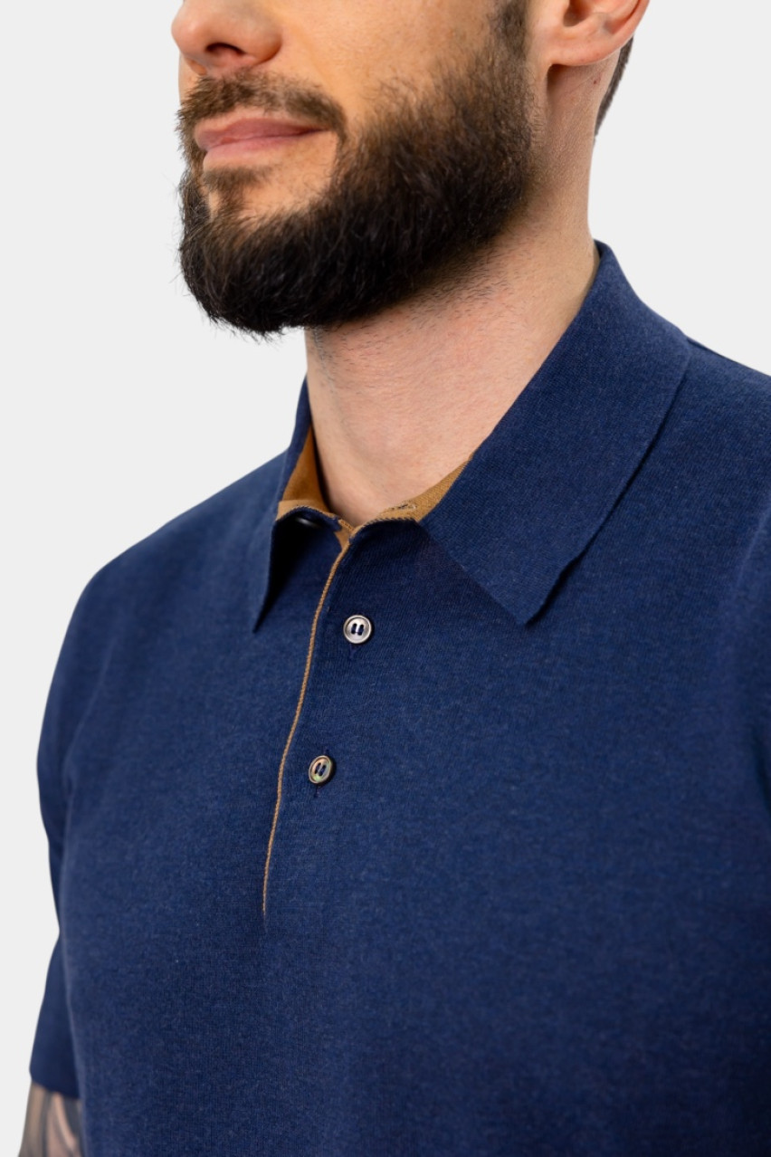 Синє поло з контрастною підкладкою 57149\20669 586 Gran Sasso