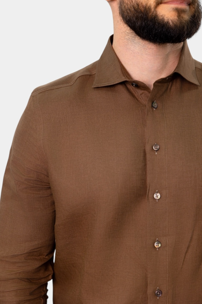 Коричневая льняная рубашка 61121\50001 185 Gran Sasso