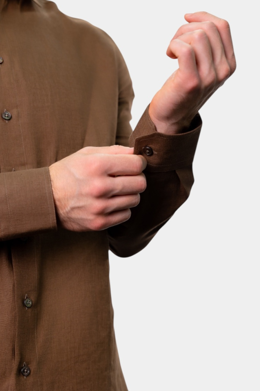 Коричневая льняная рубашка 61121\50001 185 Gran Sasso