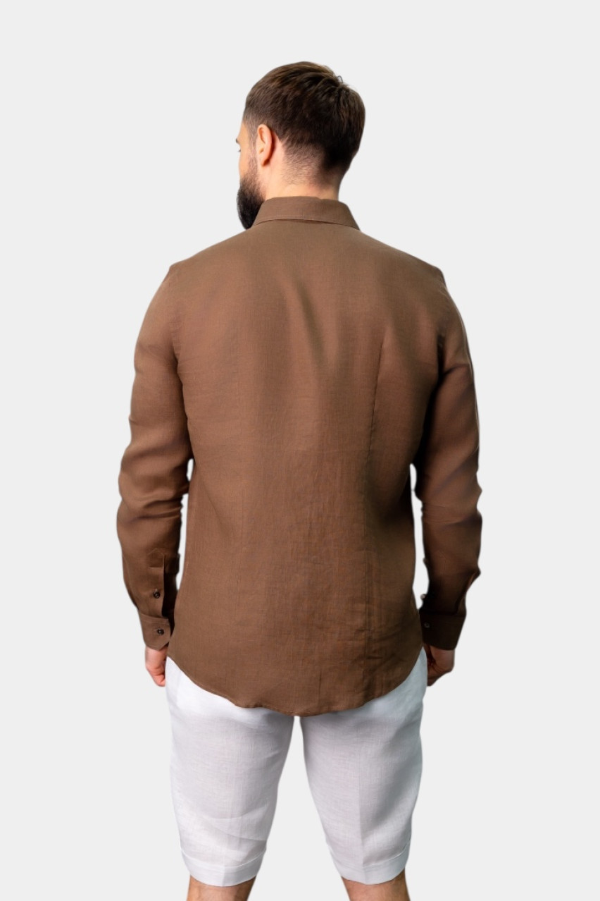 Коричневая льняная рубашка 61121\50001 185 Gran Sasso