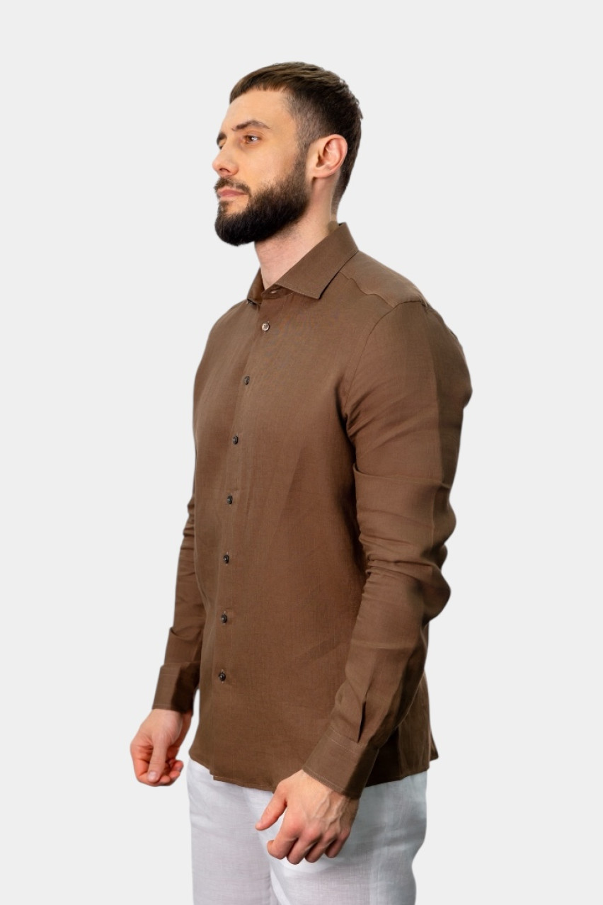 Коричневая льняная рубашка 61121\50001 185 Gran Sasso