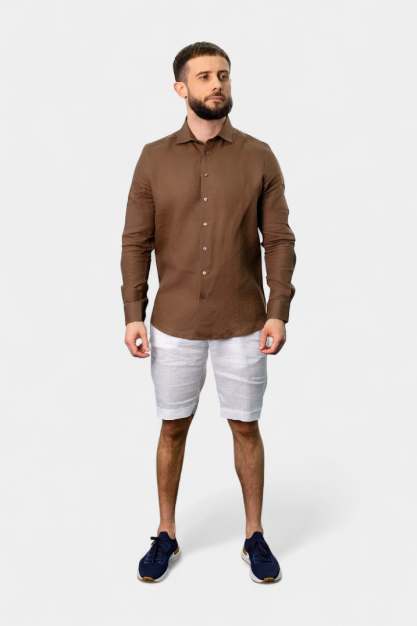 Коричневая льняная рубашка 61121\50001 185 Gran Sasso