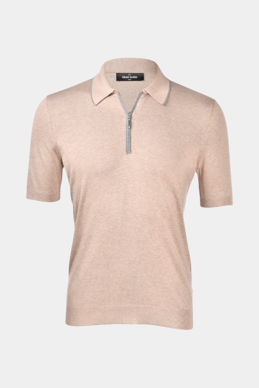 Бежевое шелковое поло 43166\23506 030 Maglificio Gran Sasso
