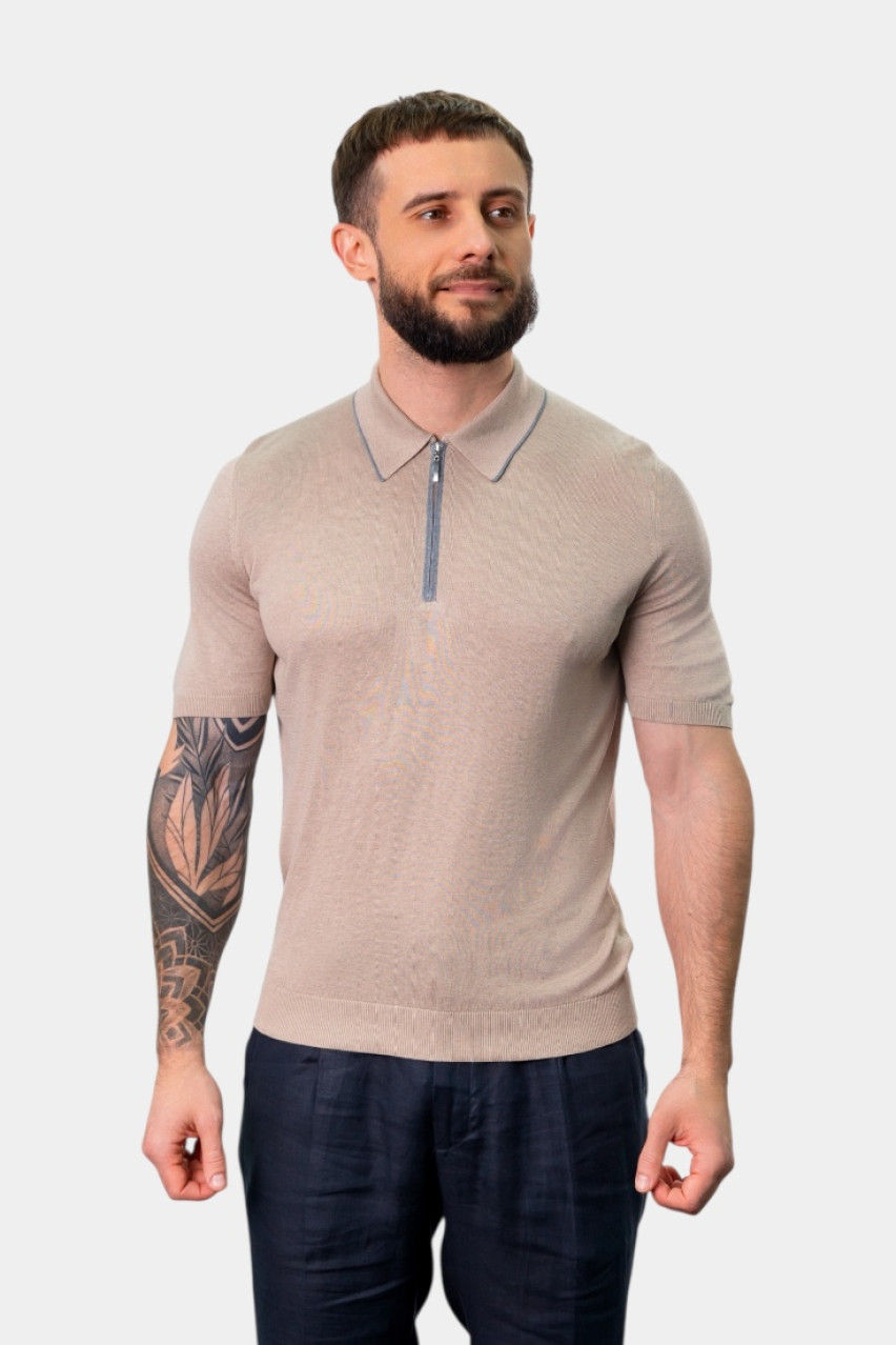 Бежевое шелковое поло 43166\23506 030 Maglificio Gran Sasso