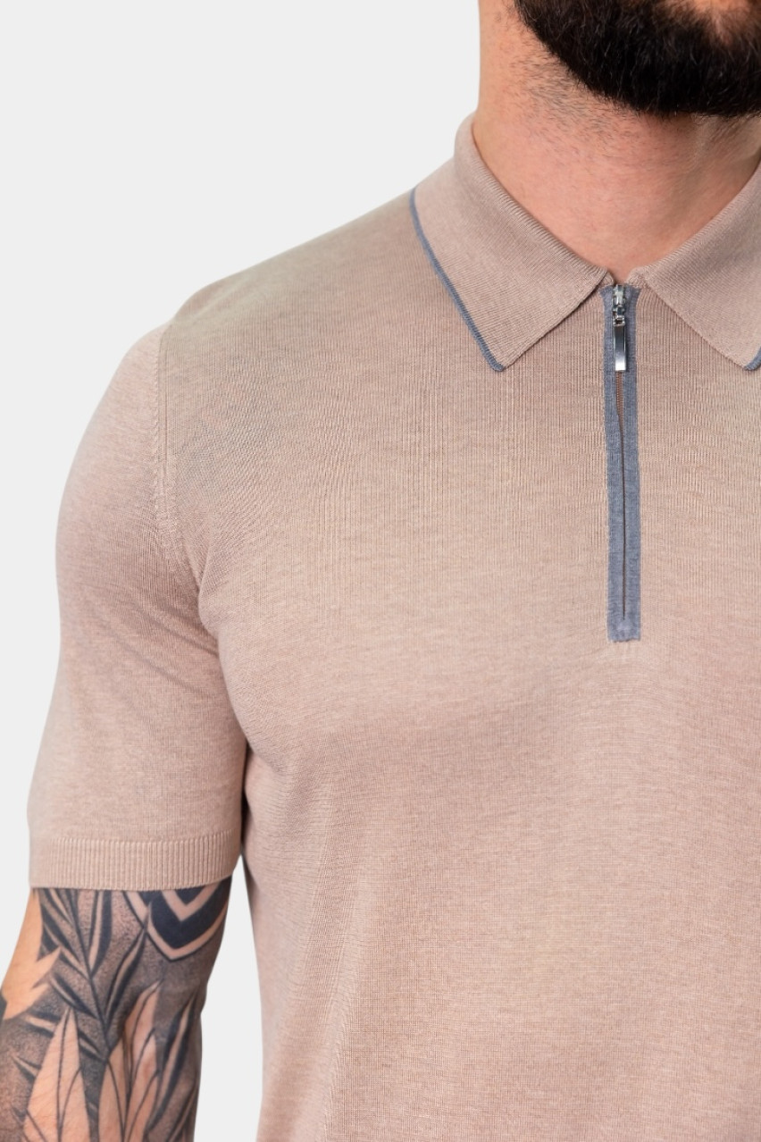 Бежевое шелковое поло 43166\23506 030 Maglificio Gran Sasso