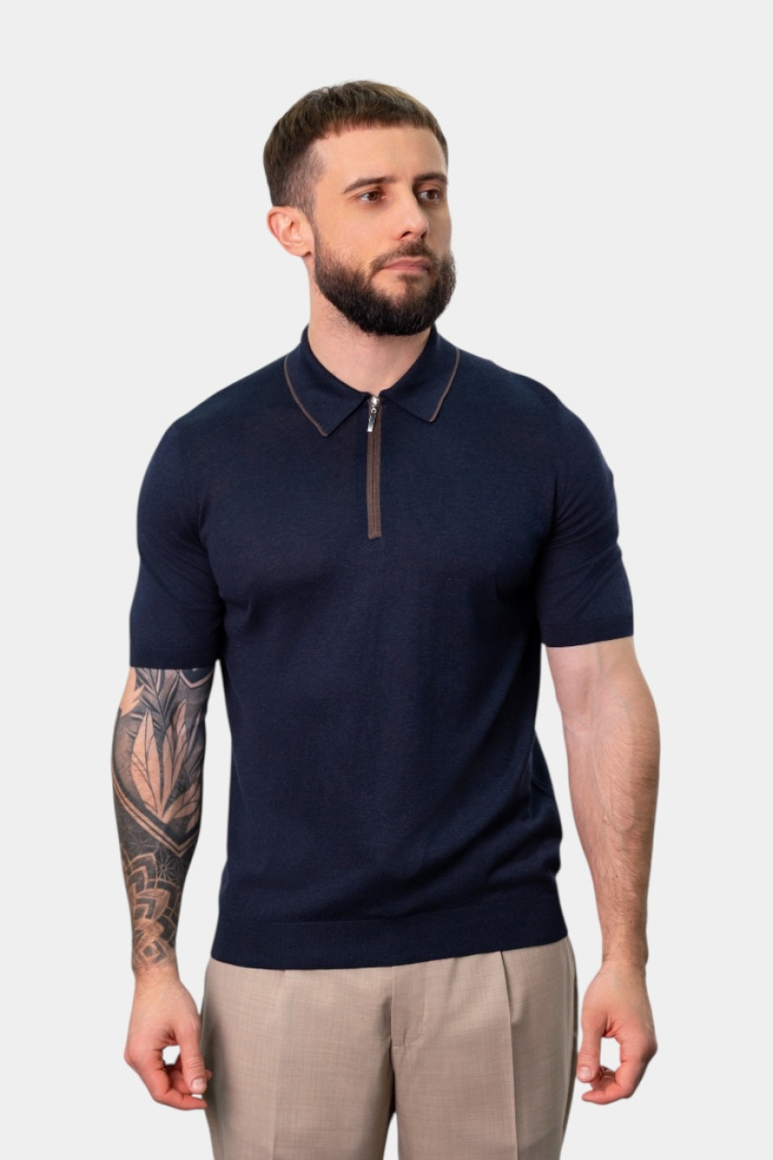 Темно-синее шелковое поло 43166\23506 597 Maglificio Gran Sasso